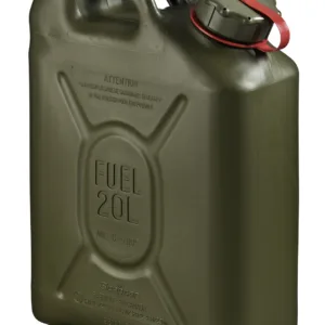 05552 Scepter Military Fuel Canister 20L Olive Drab / Red strap notes PETROL